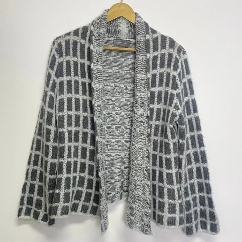 Wooden Ships Gray Mohair Wool Blend Open Front Cardigan Sweater